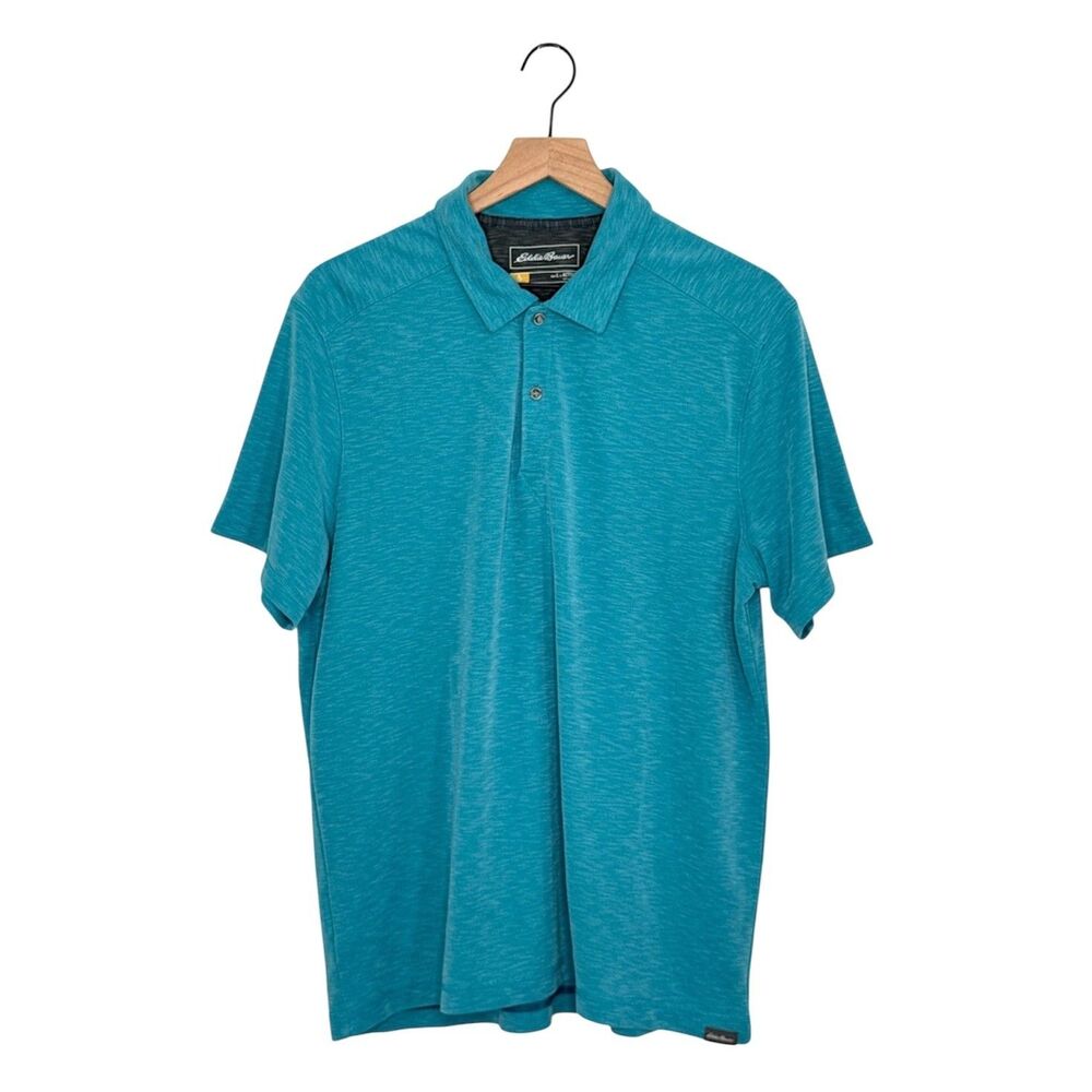 EDDIE BAUER Polo Shirt Active Men Large Short Sleeve Aqua Blue Heather Golf Top